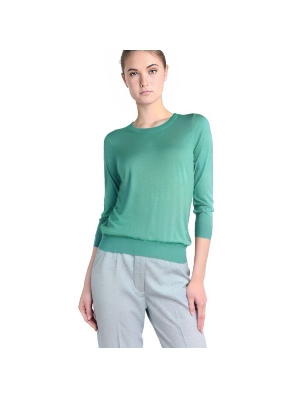 J.Crew Green Sweater 100% Merino Wool Crew Neck 3/4 Sleeve XL